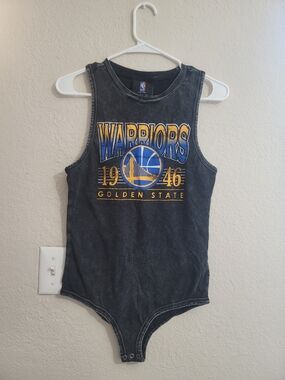 NBA Golden State Warriors Bodysuit Women's Small Acid Wash Black Tank Distressed
